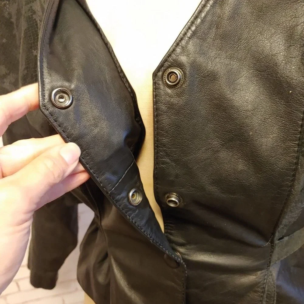 Vintage Chia Womens Leather Jacket Size M Medium Cropped Cinch Waist "Snakeskin" - Picture 8 of 12